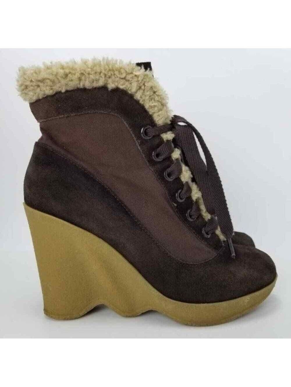 Betsey Johnson Betseyville Shearling Platform Wedge Ankle Booties Size 9 M